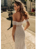 Heavily Beaded Off Shoulder Ivory Tulle Sparkly Wedding Dress